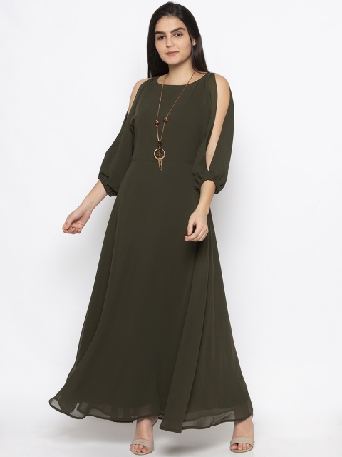 

Iti Women Olive Green Solid Maxi Dress
