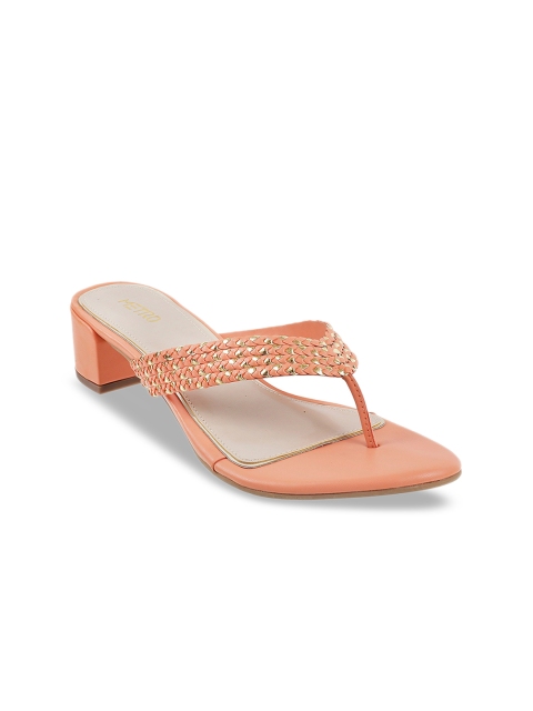 

Metro Women Peach-Coloured Woven Design Heels