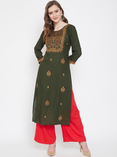 

Prakhya Women Green & Red Embroidered Kurta with Palazzos