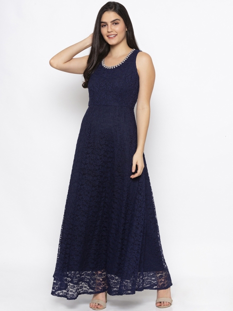 Iti Women Navy Blue Self Design Maxi Dress