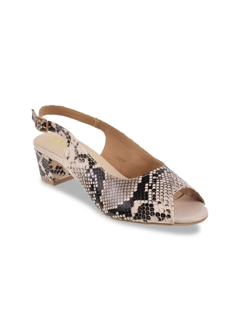 

Mochi Women Beige & Black Printed Peep Toes
