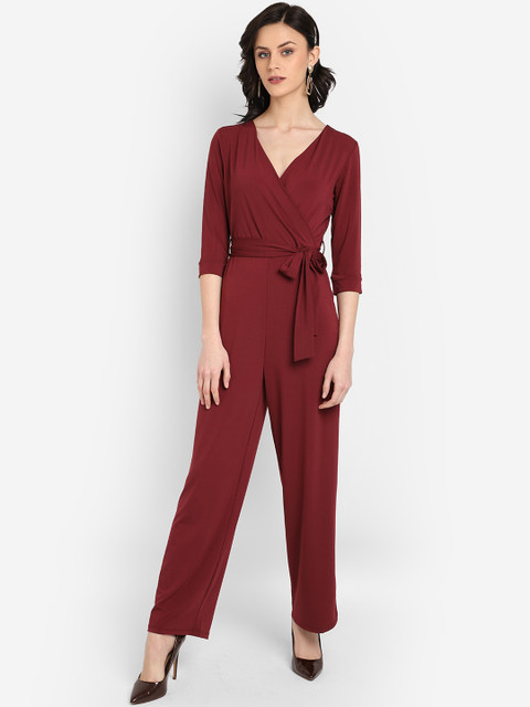 

COVER STORY Women Maroon Solid Basic Jumpsuit