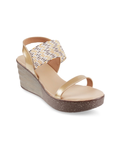 

Mochi Women Gold-Toned & White Solid Wedges