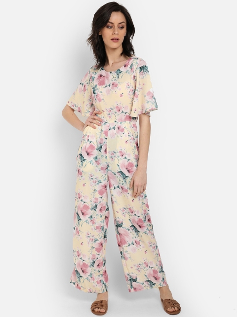 

COVER STORY Women Yellow & Pink Printed Basic Jumpsuit