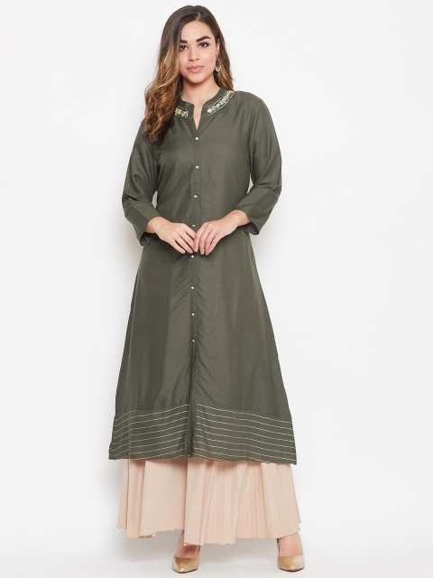 

rangeelo rajasthan Women Olive Green Solid A-Line Kurta