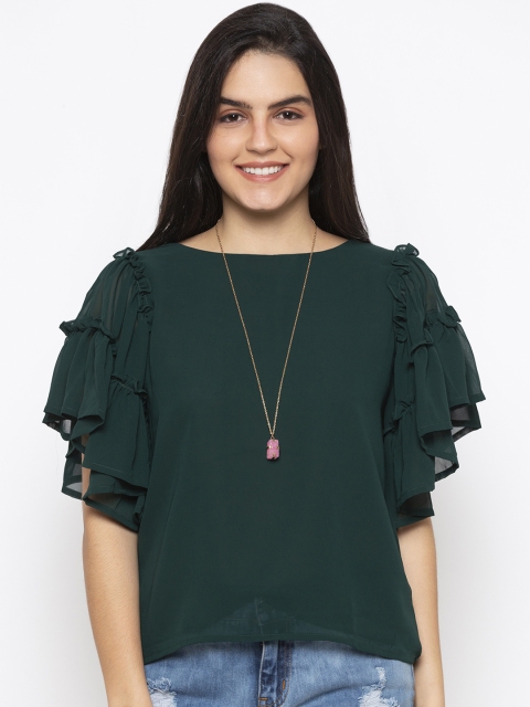 

Iti Women Green Solid A-Line Top