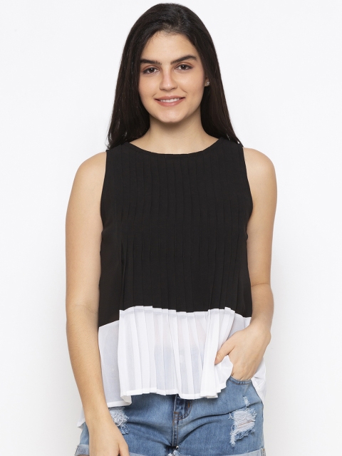 

Iti Women Black & White Colourblocked A-Line Top