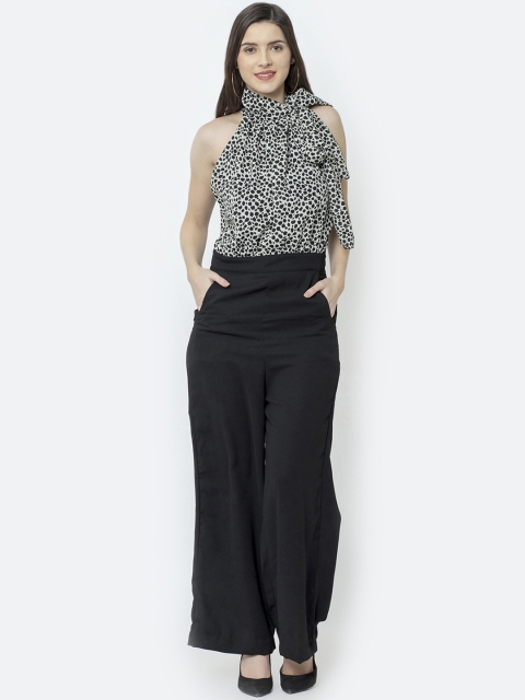 

SQew Women Black & Off-White Animal Printed Basic Jumpsuit