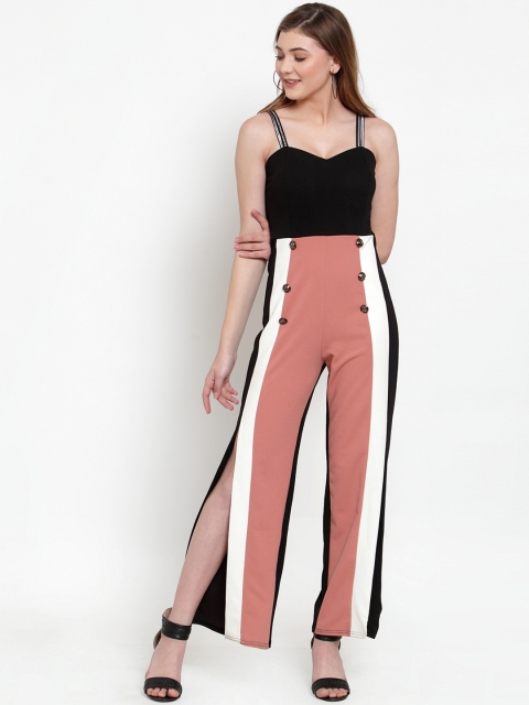 

Everlush Women Black & Pink Colourblocked Basic Jumpsuit