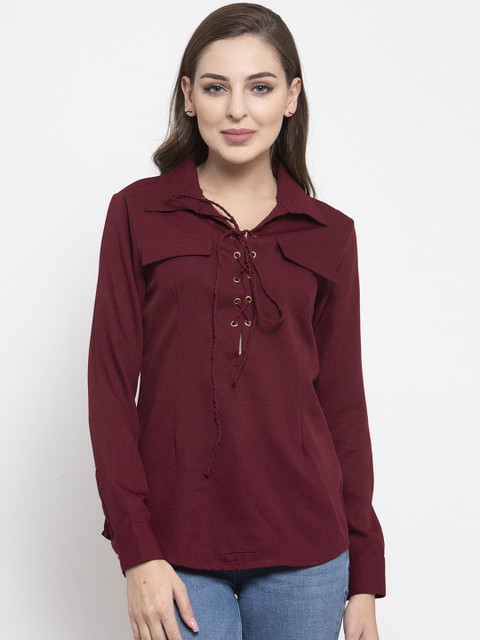 

armure Women Maroon Regular Fit Solid Casual Shirt