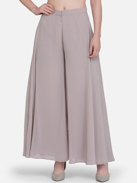 

Ojjasvi Women Taupe Solid Flared Palazzos
