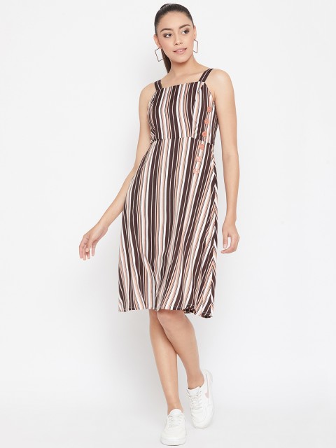

PURYS Women Off-White Striped Fit and Flare Dress