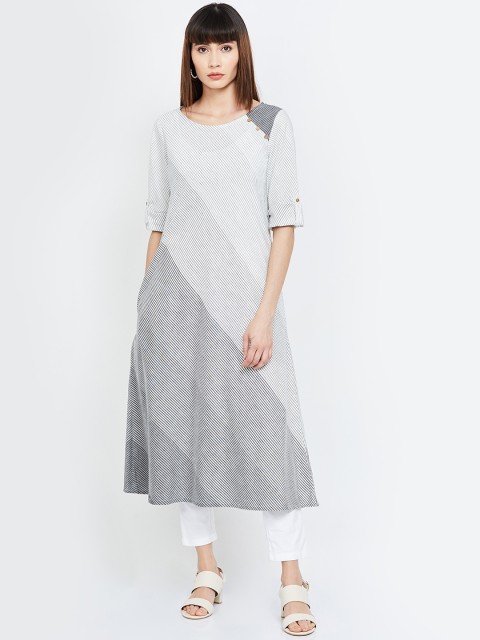 

Melange by Lifestyle Women Off-White & Grey Striped A-Line Kurta