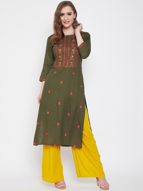 

Prakhya Women Green & Yellow Embroidered Kurta with Palazzos