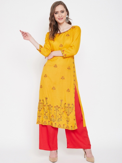 

Prakhya Women Yellow & Red Embroidered Kurta with Palazzos