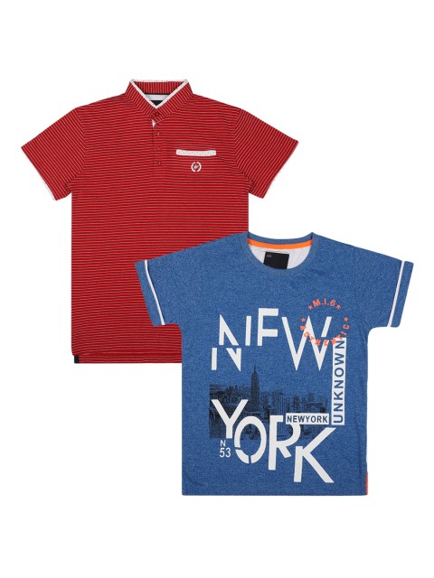 

Lil Tomatoes Boys Pack Of 2 Blue & Red Printed Round Neck T-shirt