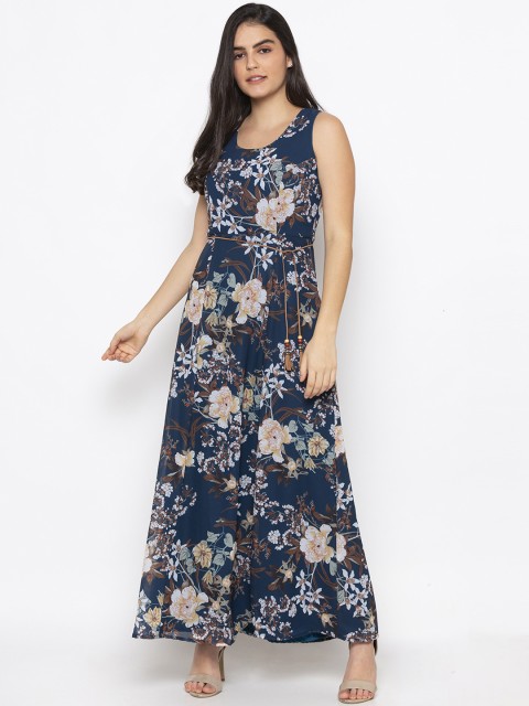 

Iti Women Teal Blue & Off-White Printed Maxi Dress