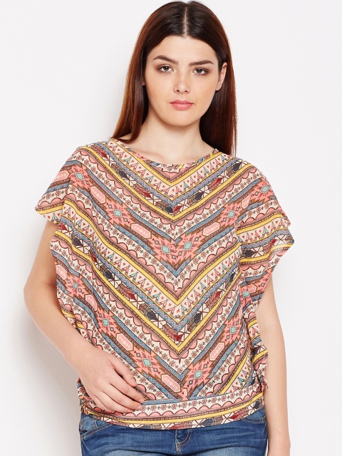

AASK Women Beige & Yellow Printed Top