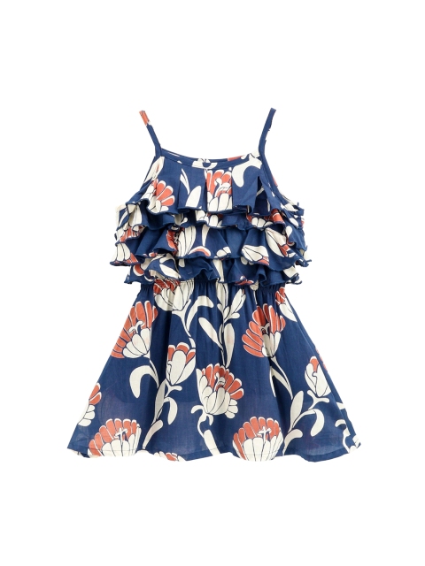 

KiddoPanti Girls Navy Blue Floral Print Fit and Flare Dress