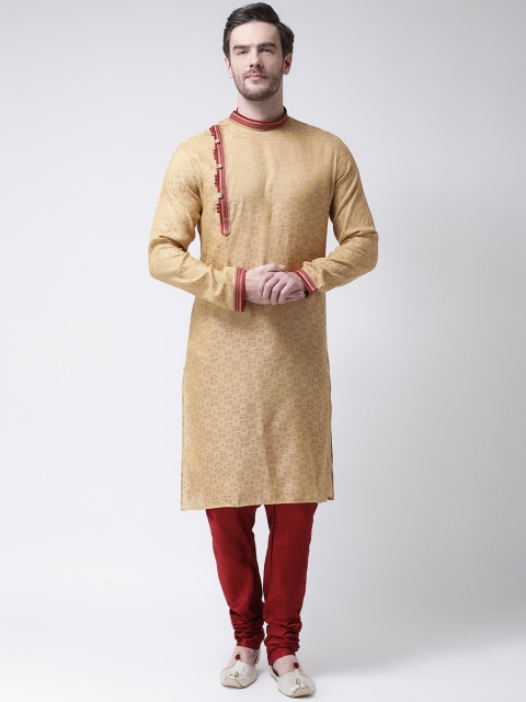

SG LEMAN Men Gold-Toned & Red Woven Design Kurta with Pyjamas