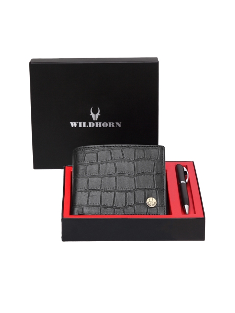 

WildHorn Men Black RFID Protected Genuine Leather Wallet & Pen Accessory Gift Set
