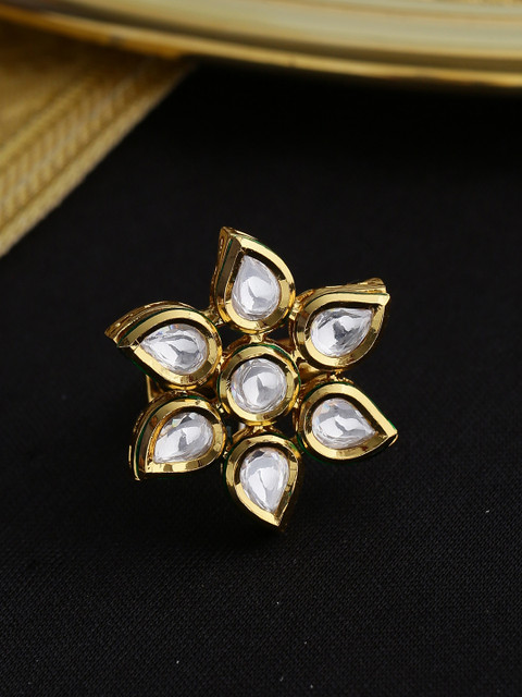 

Tistabene Gold-Plated & White Kundan Meena Studded Traditional Finger Ring