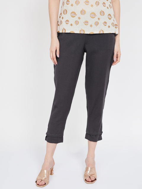 

Melange by Lifestyle Women Charcoal Grey Regular Fit Solid Cigarette Trousers