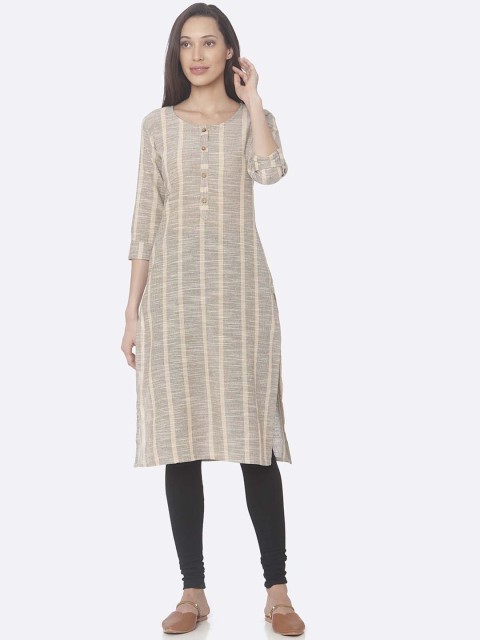 

RAISIN Women Beige & Green Striped Straight Kurta