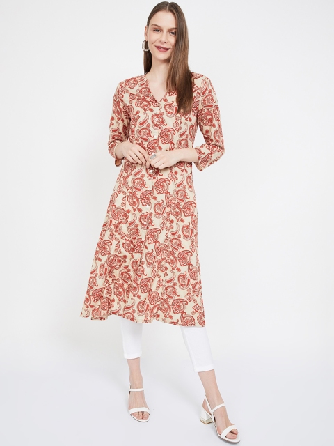 

Melange by Lifestyle Women Beige & Red Printed Straight Kurta