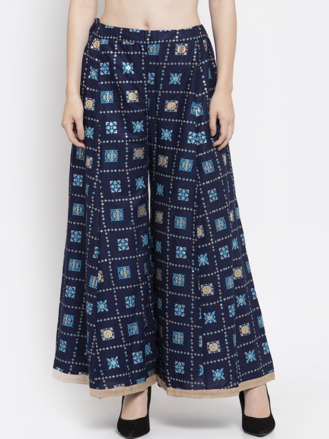 

Clora Creation Women Navy Blue Printed Flared Palazzos