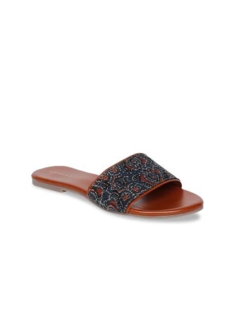 

Kanvas Women Blue Printed Open Toe Flats