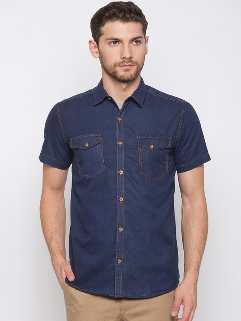 

Nick&Jess Men Blue Muscle Slim Fit Solid Casual Shirt