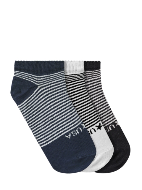 

JUMP USA Men Pack of 3 Striped Ankle-Length Socks, Black