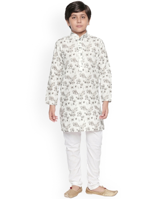

Jeetethnics Boys White & Grey Printed Kurta with Pyjamas
