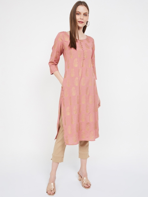 Melange by Lifestyle Women Pink & Yellow Printed Straight Kurta