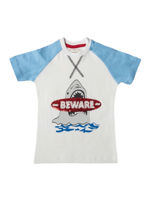 

Kid Studio Boys White Printed Round Neck T-shirt