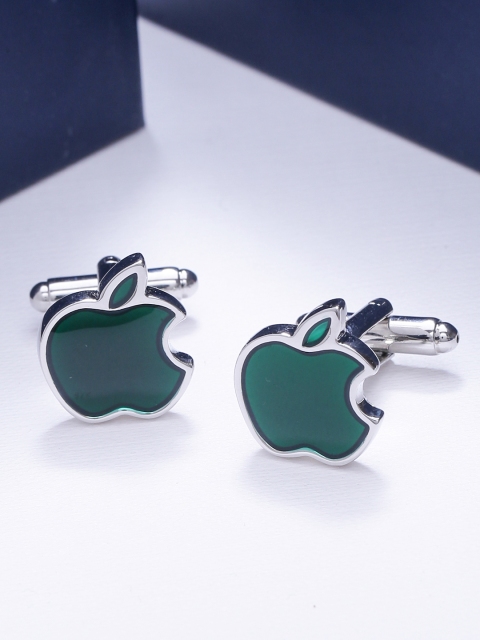 

Tistabene Green & Silver-Toned Rhodium-Plated Contemporary Cufflinks