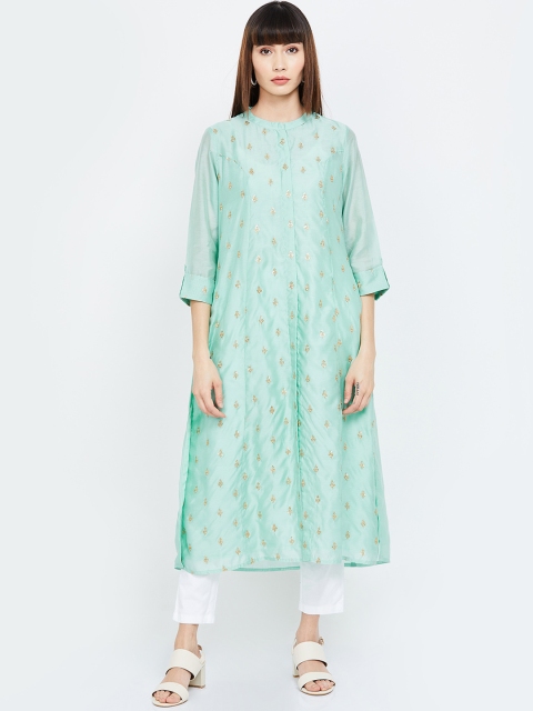 

Melange by Lifestyle Women Turquoise Blue Printed A-Line Kurta