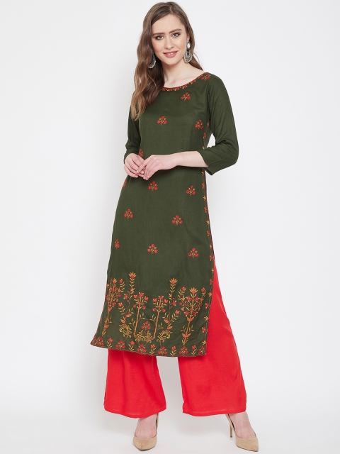 

Prakhya Women Green & Red Embroidered Kurta with Palazzos