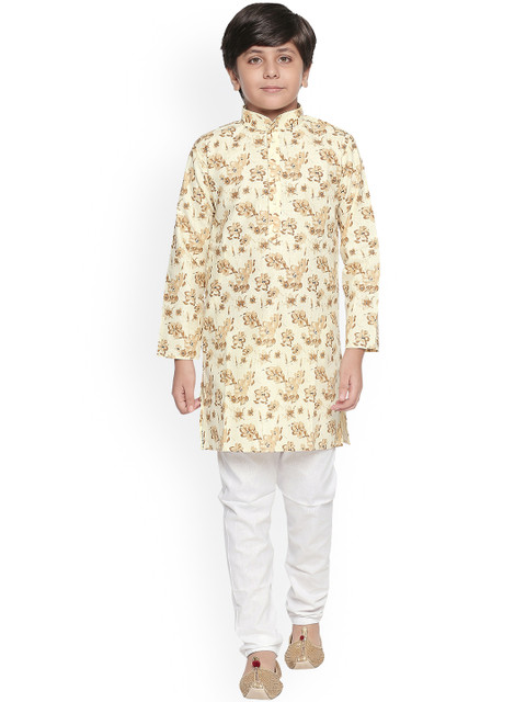 

Jeetethnics Boys Cream-Coloured & White Printed Kurta with Pyjamas