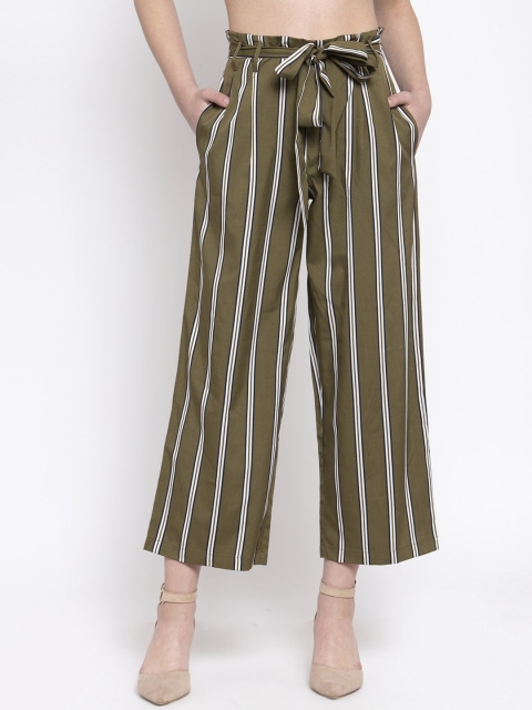 

Gipsy Women Olive Green Loose Fit Striped Parallel Trousers