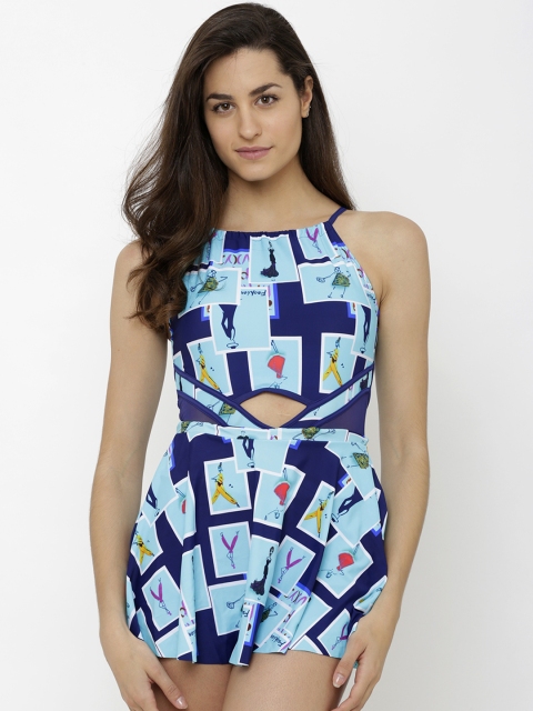 

Heart 2 Heart Women Blue Printed Swimming Dress SW 16039
