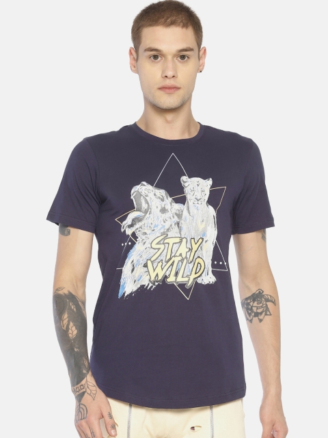 

IMPACKT Men Navy Blue & Off-White Printed Round Neck T-shirt