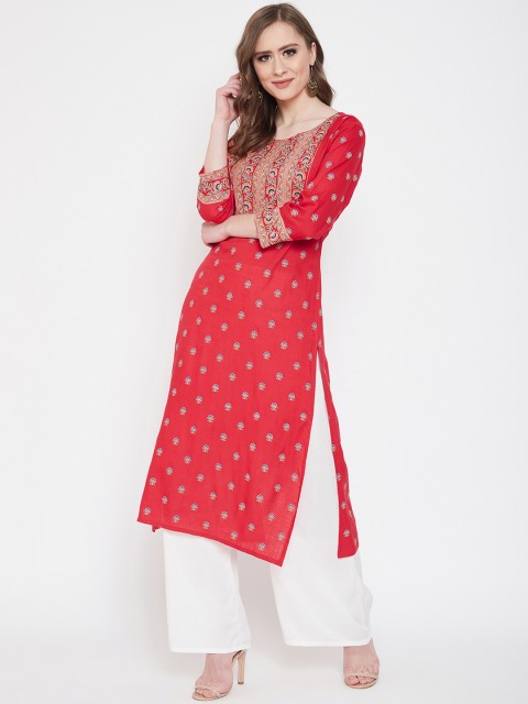 

Prakhya Women Coral Pink & White Printed Kurta with Palazzos