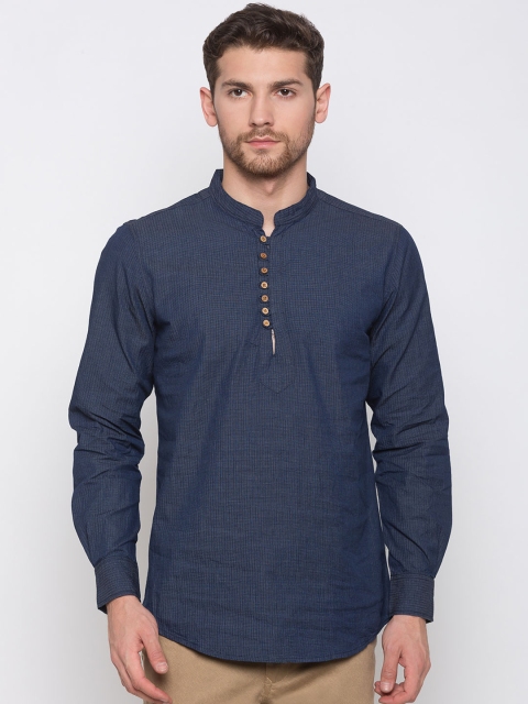 

Nick&Jess Men Navy Blue Striped Straight Kurta