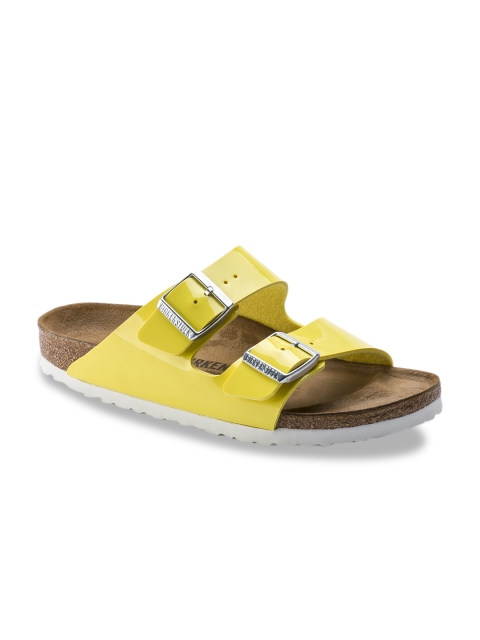 

Birkenstock Women Yellow Arizona Birko-Flor Open Toe Narrow Width Flats