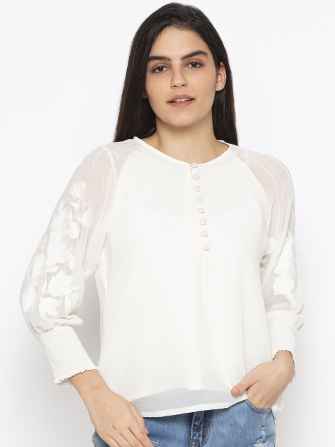

Iti Women Off-White Self Design A-Line Top