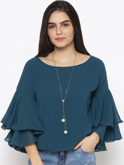 

Iti Women Teal Green Solid A-Line Top