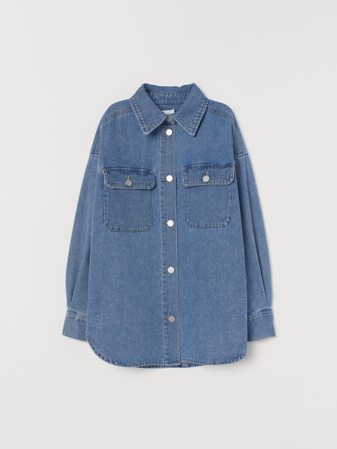 

H&M Women Blue Denim Shirt Jacket