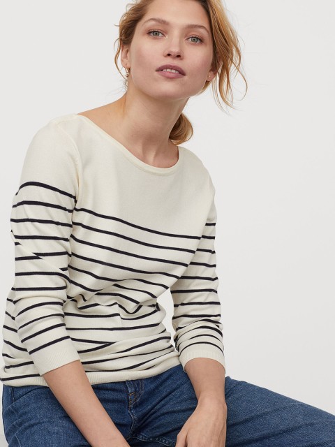 

H&M Women White & Blue Fine-Knit Jumper